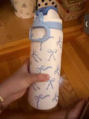 Blue Bow Pattern Insulated Water Bottle - Brand Unspecified